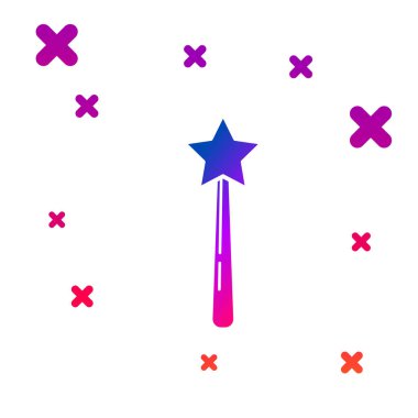 Beyaz arka planda yalıtılmış Renk Magic değnek simgesi. Yıldız şekli sihirli aksesuar. Sihirli güç. Gradyan rasgele dinamik şekiller. Vektör İllüstrasyonu