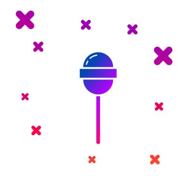 Beyaz arka planda yalıtılmış renkli Lolipop simgesi. Yemek, lezzetli sembol. Gradyan rasgele dinamik şekiller. Vektör İllüstrasyonu