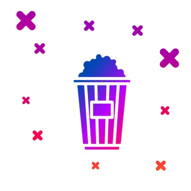 Renkli Popcorn karton kutu simgesi beyaz arka planda izole. Patlamış mısır kutusu. Degrade rasgele dinamik şekiller. Vektör Illustration