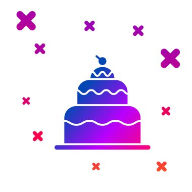 Renkli Kek simgesi beyaz arkaplanda izole edildi. Doğum günün kutlu olsun. Kademeli rastgele dinamik şekiller. Vektör İllüstrasyonu