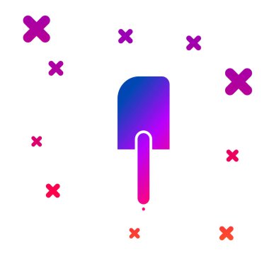 Beyaz arkaplanda izole edilmiş renkli Spatula simgesi. Mutfak spatula ikonu. Bbq spatula işareti. Barbekü ve ızgara aleti. Kademeli rastgele dinamik şekiller. Vektör İllüstrasyonu