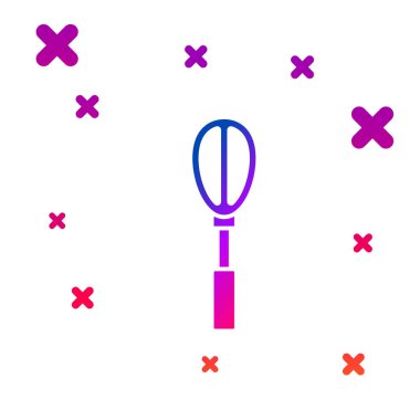 Renkli Mutfak çırpma simgesi beyaz arkaplanda izole edildi. Mutfak aletleri, yumurta çırpıcı. Çatal bıçak seti. Yemek karışımı sembolü. Kademeli rastgele dinamik şekiller. Vektör İllüstrasyonu