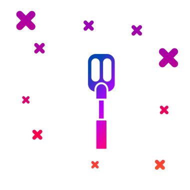 Beyaz arkaplanda izole edilmiş renkli Spatula simgesi. Mutfak spatula ikonu. Bbq spatula işareti. Barbekü ve ızgara aleti. Kademeli rastgele dinamik şekiller. Vektör İllüstrasyonu