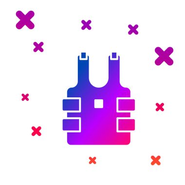 Beyaz arka planda izole edilmiş kurşun ikonundan korunmak için kurşun geçirmez yelek. Vücut zırhı işareti. Askeri kıyafetler. Kademeli rastgele dinamik şekiller. Vektör İllüstrasyonu