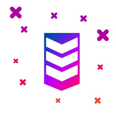 Beyaz arka planda izole edilmiş renkli askeri rütbe simgesi. Askeri rozet işareti. Kademeli rastgele dinamik şekiller. Vektör İllüstrasyonu