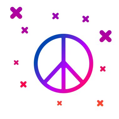 Renk Barış simgesi beyaz arkaplanda izole edildi. Hippi barış sembolü. Kademeli rastgele dinamik şekiller. Vektör İllüstrasyonu