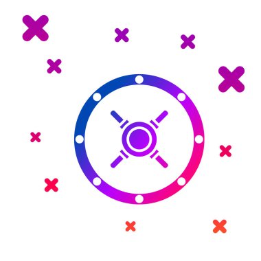 Beyaz arka planda yalıtılmış renk güvenli simgesi. Kapı, bir kilit ile bir banka kasası güvenli. Güvenilir veri koruması. Degrade rasgele dinamik şekiller. Vektör Illustration