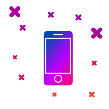 Uygulama dağıtım ikonu olan renkli mobil akıllı telefon beyaz arkaplanda izole edildi. Paket takibi. Kademeli rastgele dinamik şekiller. Vektör İllüstrasyonu