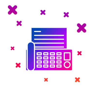 Renk faks makinesi simgesi beyaz arkaplanda izole edildi. Ofis telefonu. Kademeli rastgele dinamik şekiller. Vektör İllüstrasyonu