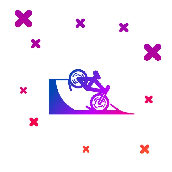 Color Bicycle on street ramp icon isolated on white background. Skate park. Extreme sport. Sport equipment. Gradient random dynamic shapes. Vector Illustration