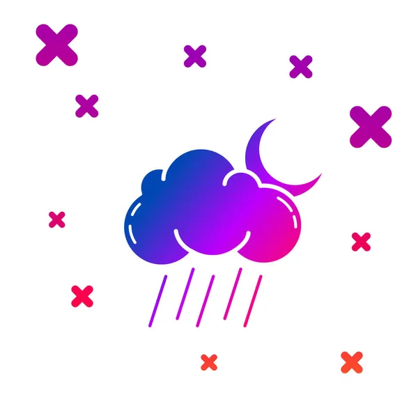 Farbwolke mit Regen und Mondsymbol isoliert auf weißem Hintergrund. Regenwolken Niederschlag mit Regentropfen. Gradienten zufällige dynamische Formen. Vektorillustration — Stockvektor
