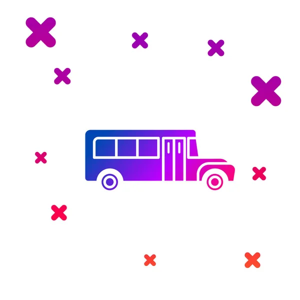 Ікона автобуса Color School Bus ізольована на білому тлі. Символ громадського транспорту. Градієнтні випадкові динамічні форми. Векторний приклад — стоковий вектор