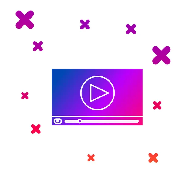 Color Online reproducir icono de vídeo aislado sobre fondo blanco. Película de tira con señal de juego. Gradiente formas dinámicas aleatorias. Ilustración vectorial — Vector de stock