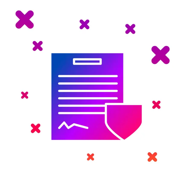 Farbvertrag mit Schildsymbol isoliert auf weißem Hintergrund. Versicherungskonzept. Sicherheit, Sicherheit, Schutz, Schutzkonzept. Gradienten zufällige dynamische Formen. Vektorillustration — Stockvektor