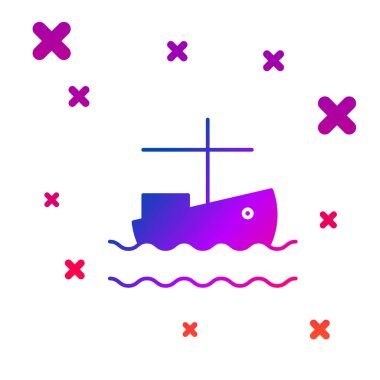 Su ikonu üzerindeki renkli balıkçı teknesi beyaz arka planda izole edilmiş. Kademeli rastgele dinamik şekiller. Vektör İllüstrasyonu