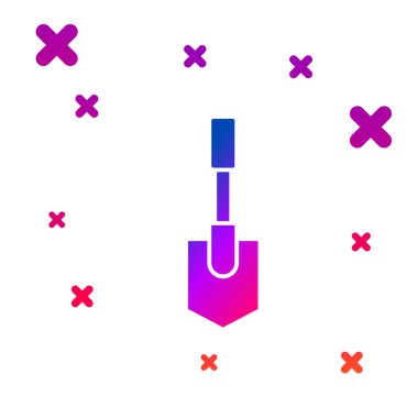 Beyaz arka planda izole renkli kürek simgesi. Bahçe aracı. Bahçecilik, tarım, Tarım için araç. Degrade rasgele dinamik şekiller. Vektör Illustration