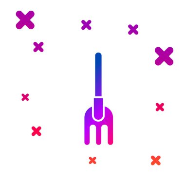 Beyaz arka planda yalıtılmış Color Garden tırmık simgesi. Bahçecilik, tarım, tarım için bir araç. Yer kültivatör. Temizlik ekipmanları. Gradyan rasgele dinamik şekiller. Vektör İllüstrasyonu