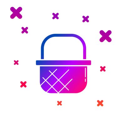 Beyaz arka planda izole renkli alışveriş sepeti simgesi. Online satın alma kavramı. Teslimat hizmeti işareti. Alışveriş sepeti sembolü. Degrade rasgele dinamik şekiller. Vektör Illustration