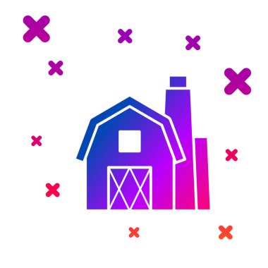 Beyaz arka planda izole renk Farm House kavramı simgesi. Rustik çiftlik peyzaj. Degrade rasgele dinamik şekiller. Vektör Illustration