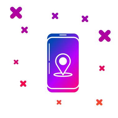 Renk Infografik beyaz arka planda izole şehir haritası navigasyon simgesi. Mobil uygulama arayüzü konsept tasarımı. Geolacation kavramı. Degrade rasgele dinamik şekiller. Vektör Illustration