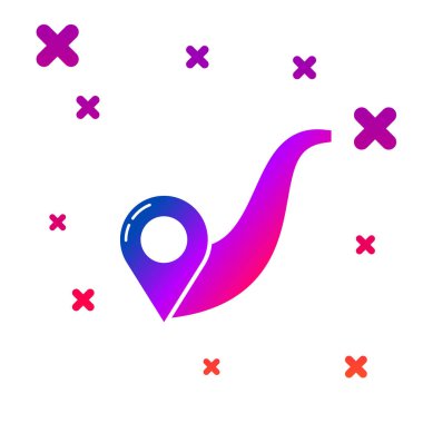 Beyaz arka planda yalıtılmış renk rota konumu simgesi. Harita işaretçisi işareti. Yol veya yol kavramı. GPS navigasyon cihazı. Degrade rasgele dinamik şekiller. Vektör Illustration