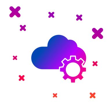 Renkli Bulut teknolojisi veri transferi ve beyaz arkaplanda izole edilmiş depolama simgesi. Ayarlama, servis, ayar, bakım, onarım, onarım. Kademeli rastgele dinamik şekiller. Vektör İllüstrasyonu