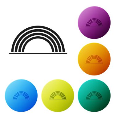 Beyaz arkaplanda izole edilmiş bulut simgesi olan siyah gökkuşağı. Renkli daire düğmelerini ayarlayın. Vektör İllüstrasyonu