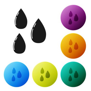 Siyah Su bırakma simgesi beyaz arkaplanda izole edildi. Renkli daire düğmelerini ayarlayın. Vektör İllüstrasyonu