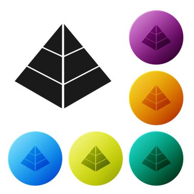 Siyah Mısır piramitleri beyaz arka planda izole simgesi. Antik Mısır sembolü. Simgeler renkli daire düğmelerini ayarlayın. Vektör Illustration