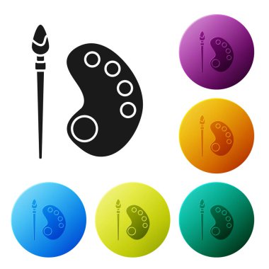 Black Paint brush with palette icon isolated on white background. Set icons colorful circle buttons. Vector Illustration