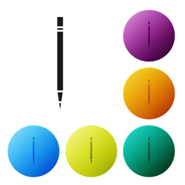 Silgi ve çizgi simgesi beyaz arkaplanda izole edilmiş siyah kalem. Çizim ve eğitim araçları. Okul sembolü. Renkli daire düğmelerini ayarlayın. Vektör İllüstrasyonu