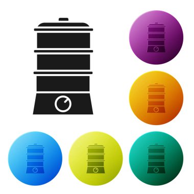 Siyah İkili Kazan simgesi beyaz arkaplanda izole edildi. Renkli daire düğmelerini ayarlayın. Vektör İllüstrasyonu