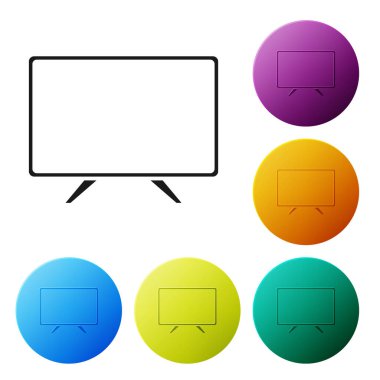 Siyah Akıllı TV simgesi beyaz arkaplanda izole edildi. Televizyon tabelası. Renkli daire düğmelerini ayarlayın. Vektör İllüstrasyonu