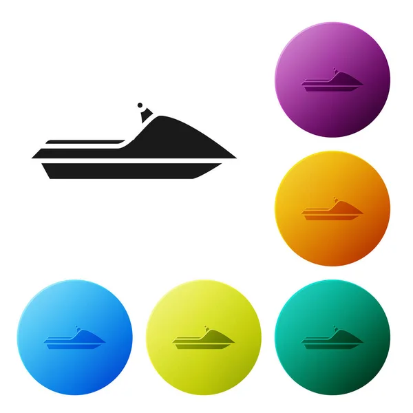 Ícone de esqui Black Jet isolado no fundo branco. Scooter de água. Desporto extremo. Definir ícones coloridos botões círculo. Ilustração vetorial — Vetor de Stock