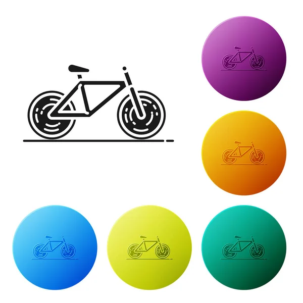 Icono de bicicleta negra aislado sobre fondo blanco. Carrera de bicicletas. Deporte extremo. Equipamiento deportivo. Establecer iconos botones círculo de colores. Ilustración vectorial — Archivo Imágenes Vectoriales