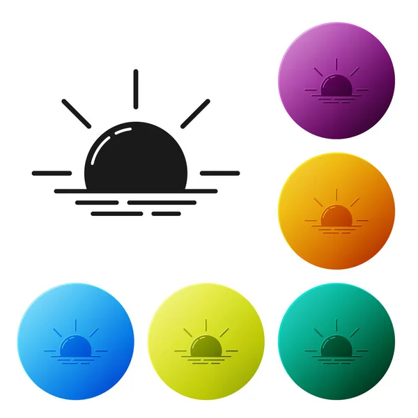 Icône Sunrise noire isolée sur fond blanc. Définir des icônes boutons de cercle colorés. Illustration vectorielle — Image vectorielle