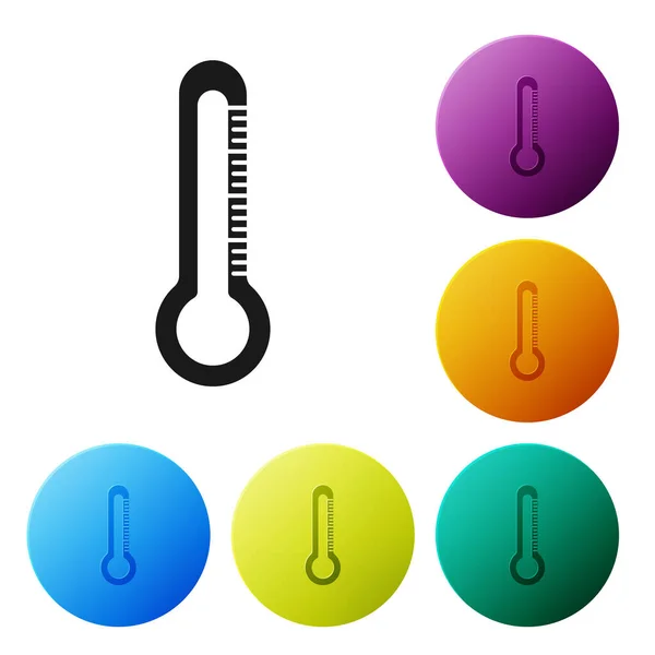 Schwarzes Thermometer-Symbol isoliert auf weißem Hintergrund. setzen Symbole bunte Kreis-Tasten. Vektorillustration — Stockvektor