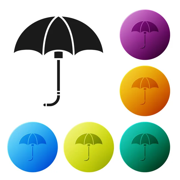 Black Classic elegant opened umbrella icon isolated on white background. Rain protection symbol. Set icons colorful circle buttons. Vector Illustration — Stock Vector