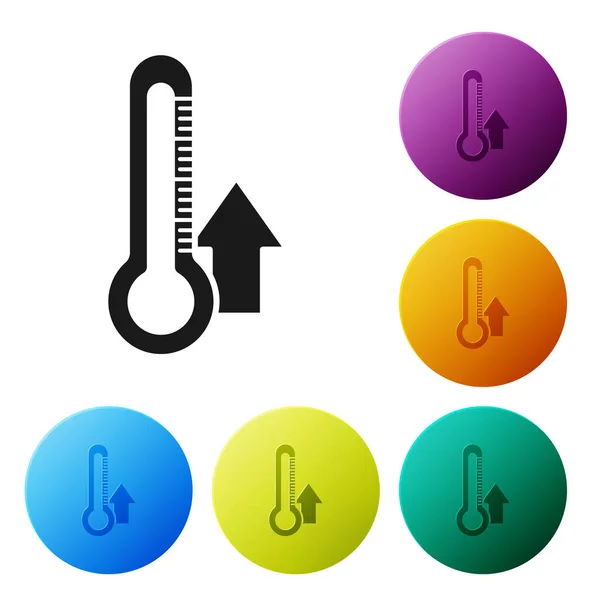 Schwarzes Thermometer-Symbol isoliert auf weißem Hintergrund. setzen Symbole bunte Kreis-Tasten. Vektorillustration — Stockvektor