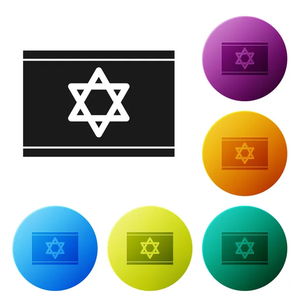 Icona Bandiera Nera di Israele isolata su sfondo bianco. Simbolo patriottico nazionale. Set icone colorati pulsanti cerchio. Illustrazione vettoriale — Vettoriale Stock