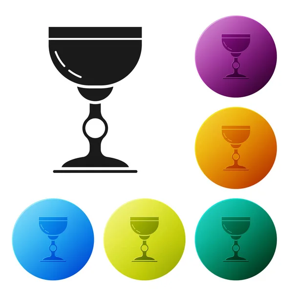 Black Jewish goblet icon isolated on white background. Jewish wine cup for kiddush. Kiddush cup for Shabbat. Set icons colorful circle buttons. Vector Illustration — Stock Vector