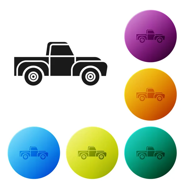 Ícone de caminhão de coleta preto isolado no fundo branco. Definir ícones coloridos botões círculo. Ilustração vetorial — Vetor de Stock