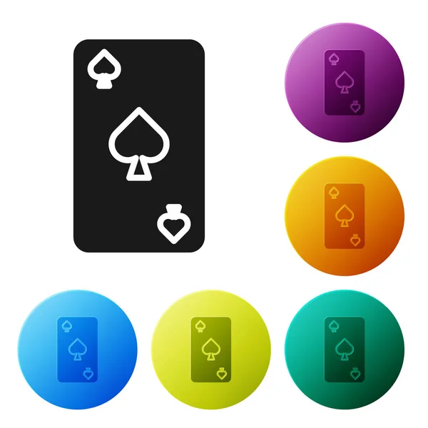 Negra naipe con símbolo de espadas icono aislado sobre fondo blanco. Juego de casino. Establecer iconos botones círculo de colores. Ilustración vectorial — Vector de stock