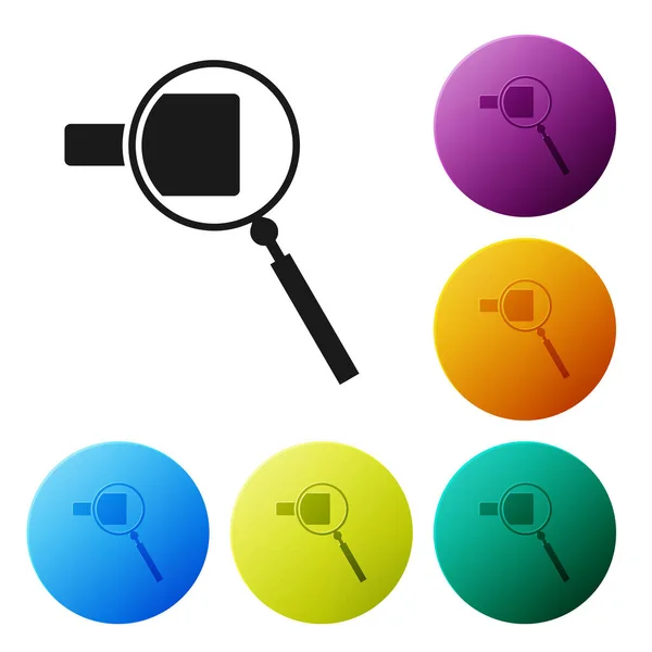 Black Magnifying glass icon isolated on white background. Search, focus, zoom, business symbol. Set icons colorful circle buttons. Vector Illustration — Stock Vector