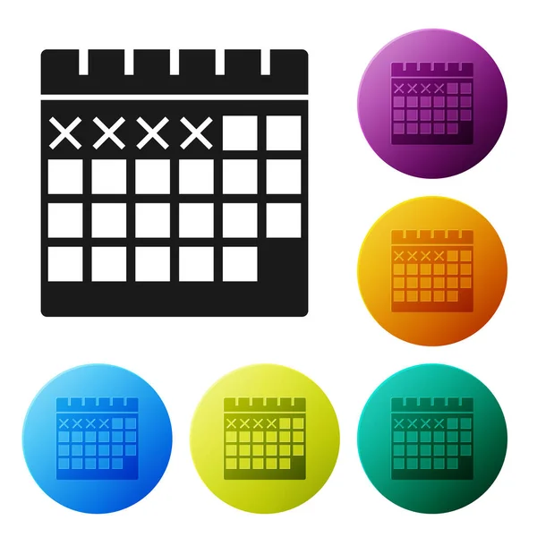 Czarny Kalendarz ikona izolowany na białym tle. Zestaw ikon kolorowe przyciski koła. Ilustracja wektora — Wektor stockowy