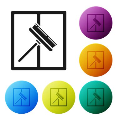 Beyaz arkaplanda izole edilmiş pencere simgesi için kauçuk temizleme hizmeti. Silecek, kazıyıcı, silecek. Renkli daire düğmelerini ayarlayın. Vektör İllüstrasyonu