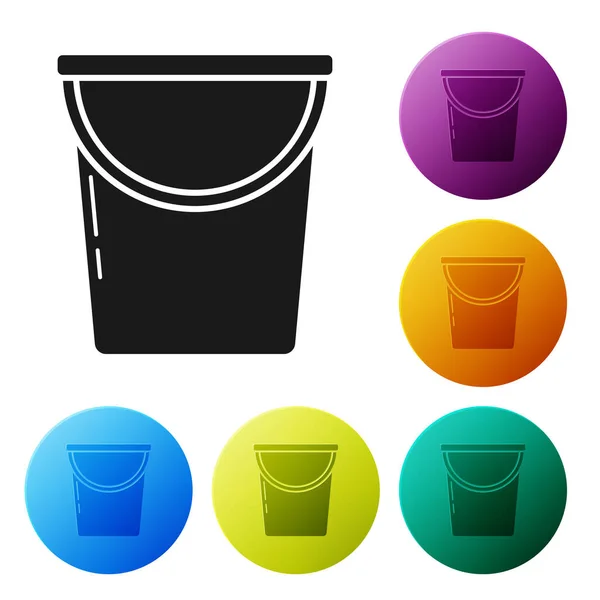 Ícone de balde preto isolado no fundo branco. Definir ícones coloridos botões círculo. Ilustração vetorial — Vetor de Stock