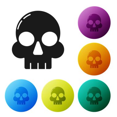 Siyah Kafatası simgesi beyaz arkaplanda izole edildi. Mutlu Cadılar Bayramı Partisi. Renkli daire düğmelerini ayarlayın. Vektör İllüstrasyonu