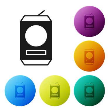 Siyah Bira beyaz arka planda izole simgesi olabilir. Simgeleri renkli daire düğmeleri ayarlayın. Vektör İllüstrasyonu