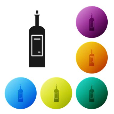 Beyaz arka planda izole edilmiş siyah şarap ikonu. Renkli daire düğmelerini ayarlayın. Vektör İllüstrasyonu
